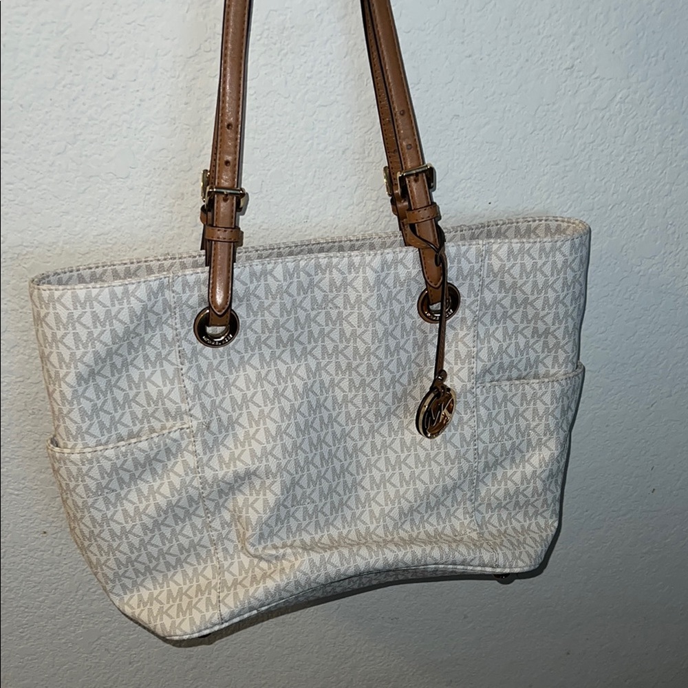 Michael Kors Cream and Brown Tote with Leather Handles